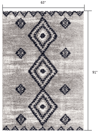5' X 8' Gray And Navy Boho Chic Area Rug - Homeroots - Flyclothing LLC