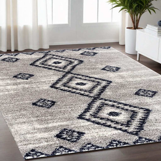 5' X 8' Gray And Navy Boho Chic Area Rug - Homeroots - Flyclothing LLC