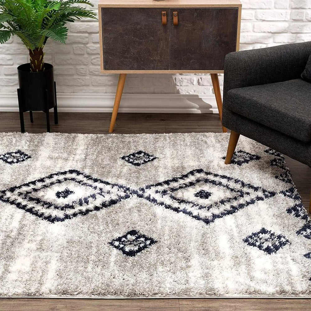 7' X 9' Gray And Navy Boho Chic Area Rug - Homeroots - Flyclothing LLC