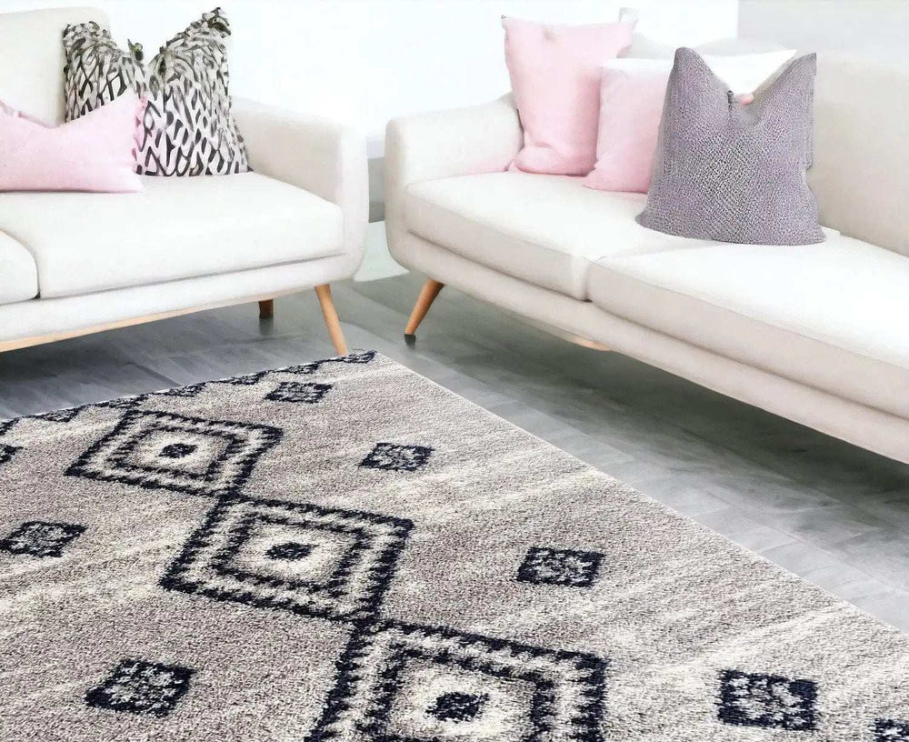 7' X 9' Gray And Navy Boho Chic Area Rug - Homeroots - Flyclothing LLC