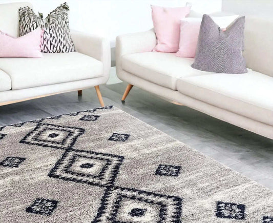 7' X 9' Gray And Navy Boho Chic Area Rug - Homeroots - Flyclothing LLC