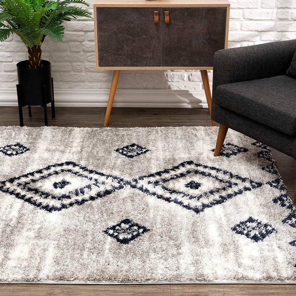 8' X 11' Gray And Navy Boho Chic Area Rug - Homeroots - Flyclothing LLC