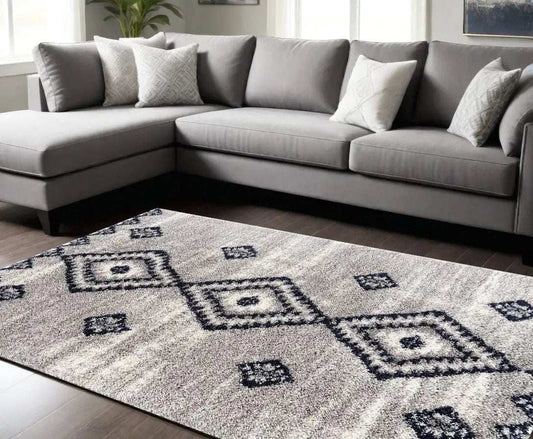 8' X 11' Gray And Navy Boho Chic Area Rug - Homeroots - Flyclothing LLC