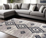 8' X 11' Gray And Navy Boho Chic Area Rug - Homeroots - Flyclothing LLC