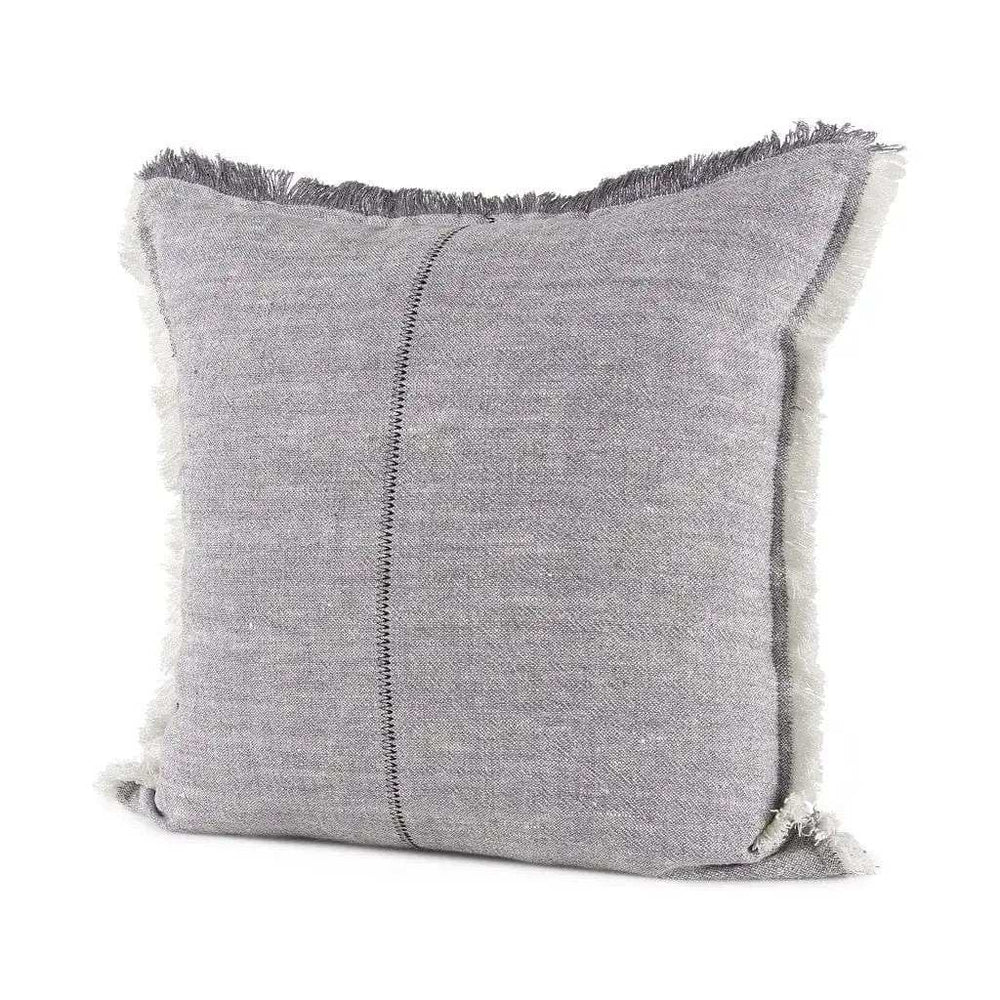 Fringed Blue And Beige Square Accent Pillow Cover - Homeroots - Flyclothing LLC