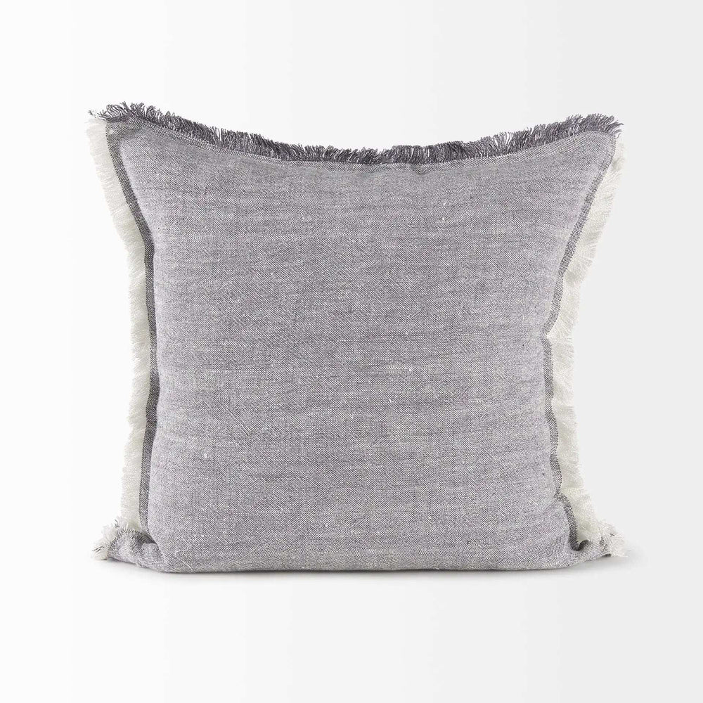 Fringed Blue And Beige Square Accent Pillow Cover - Homeroots - Flyclothing LLC