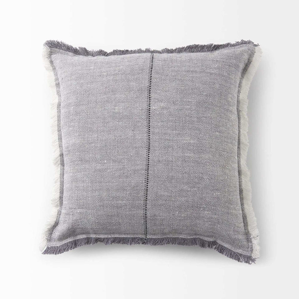 Fringed Blue And Beige Square Accent Pillow Cover - Homeroots - Flyclothing LLC