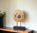 19" Brown and Black Wood Log Cross Section Tabletop Sculpture - Homeroots