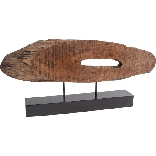 15" Brown and Black Wood and Metal Modern Abstract Tabletop Sculpture - Homeroots