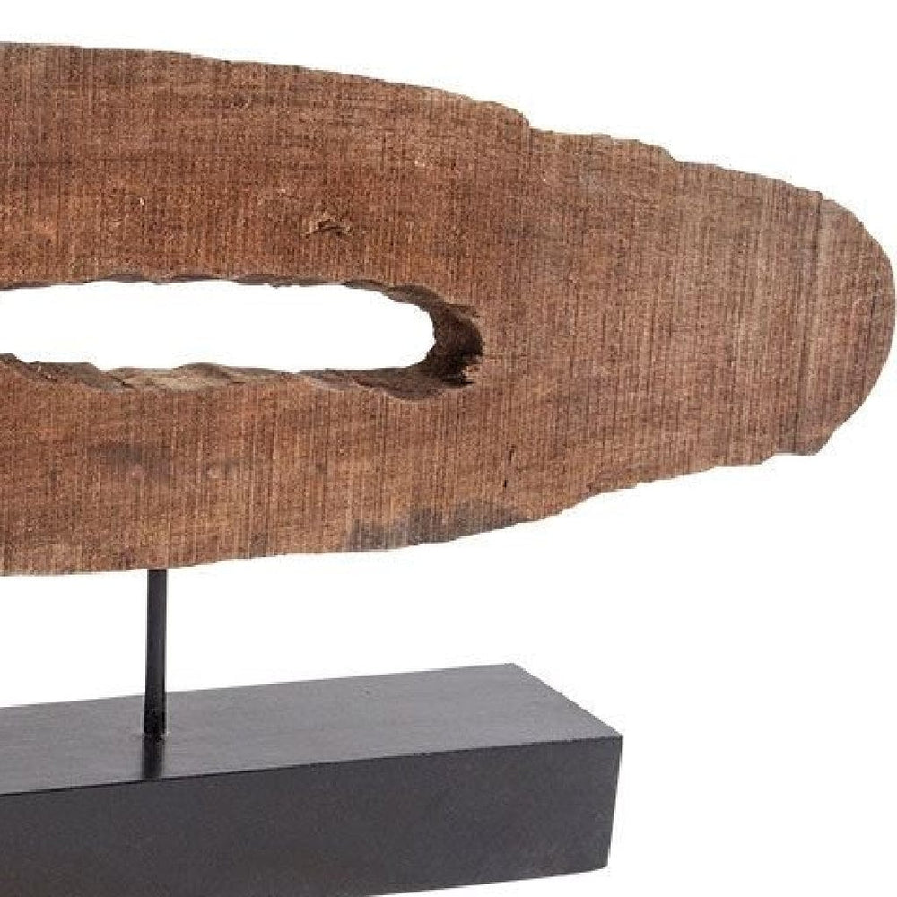 15" Brown and Black Wood and Metal Modern Abstract Tabletop Sculpture - Homeroots