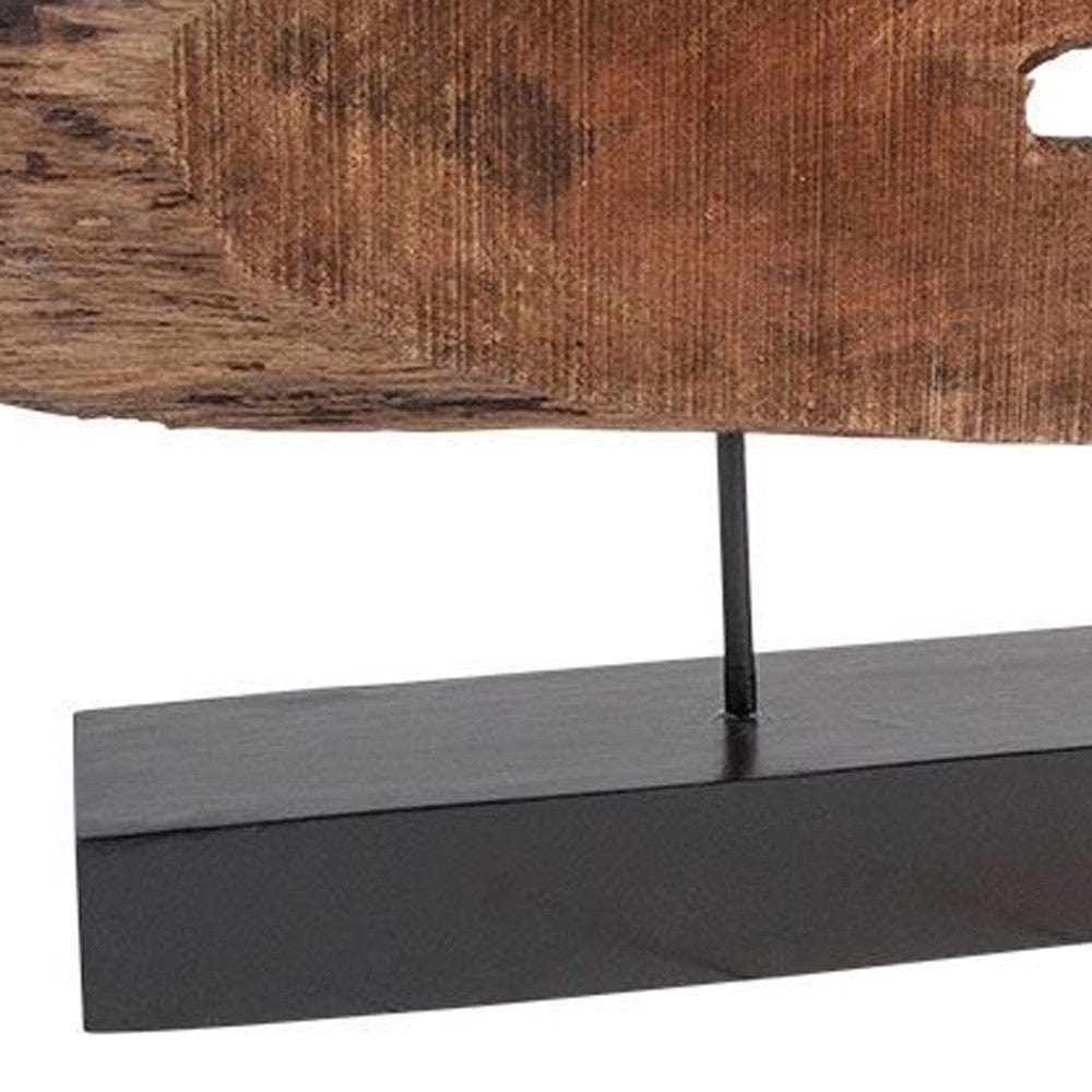 15" Brown and Black Wood and Metal Modern Abstract Tabletop Sculpture - Homeroots