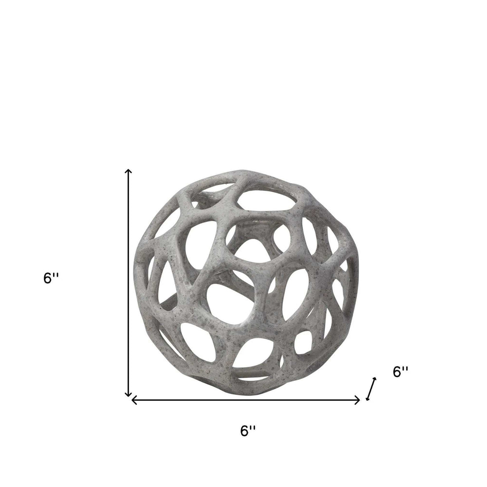 Petite Light Gray Metal Hollow Orb Sculpture - Homeroots - Flyclothing LLC