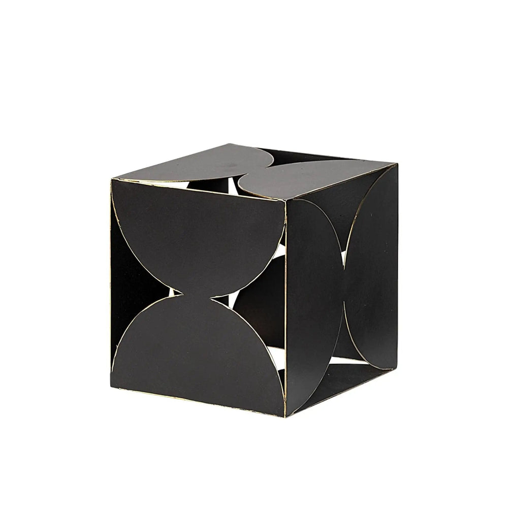 6" Contemporary Black Metal Geo Cube Sculpture - Homeroots