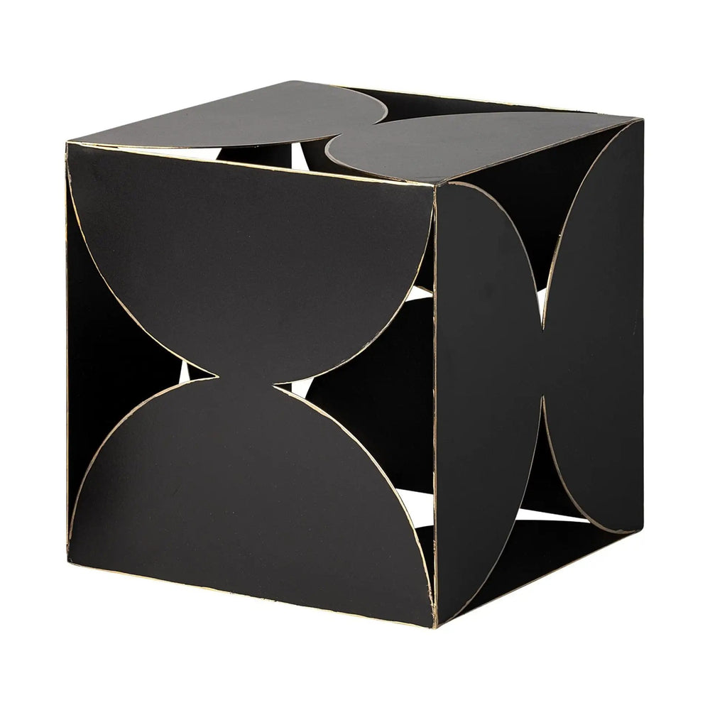 8" Contemporary Black Metal Geo Cube Sculpture - Homeroots