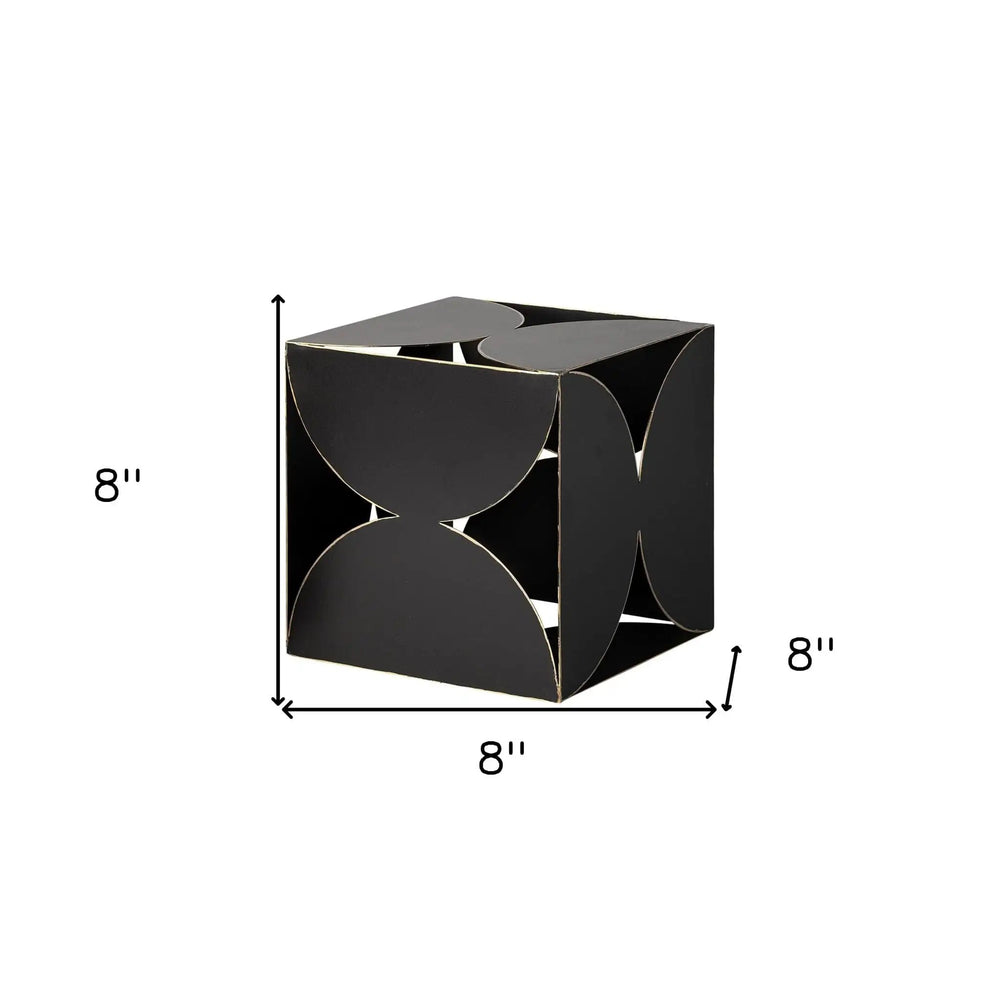 8" Contemporary Black Metal Geo Cube Sculpture - Homeroots