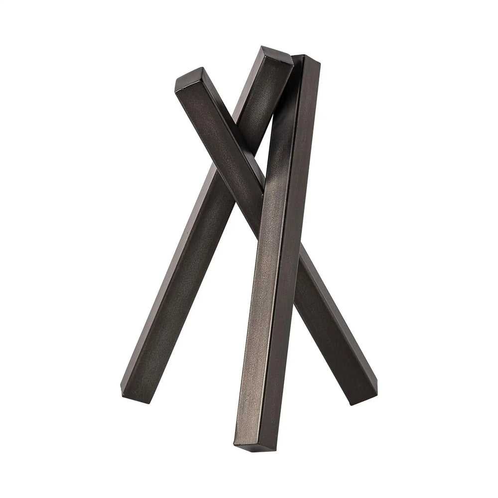 12" Gunmetal Gray Metal Abstract Geometric Tabletop Sculpture - Homeroots