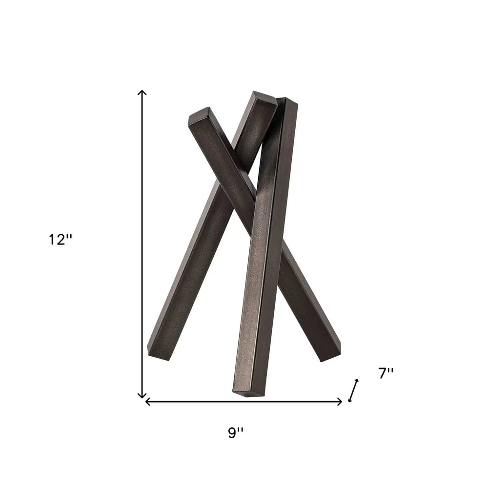 12" Gunmetal Gray Metal Abstract Geometric Tabletop Sculpture - Homeroots