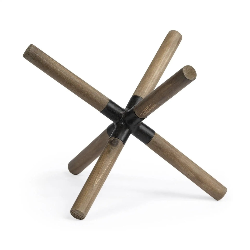 6" Brown Wood and Metal Modern Abstract Tabletop Sculpture - Homeroots