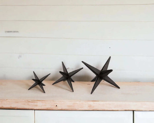 Set of Three Black Cast Iron Star Tabletop Sculptures - Homeroots - Flyclothing LLC