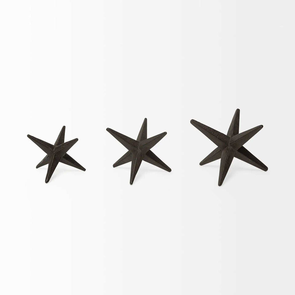 Set of Three Black Cast Iron Star Tabletop Sculptures - Homeroots - Flyclothing LLC