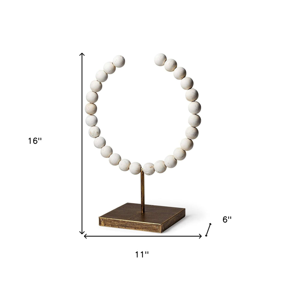 16" White and Gold Wood and Metal Modern Abstract Tabletop Sculpture - Homeroots