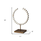 16" White and Gold Wood and Metal Modern Abstract Tabletop Sculpture - Homeroots