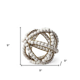 9" White Wooden Bead And Gold Orb Sculpture - Homeroots - Flyclothing LLC