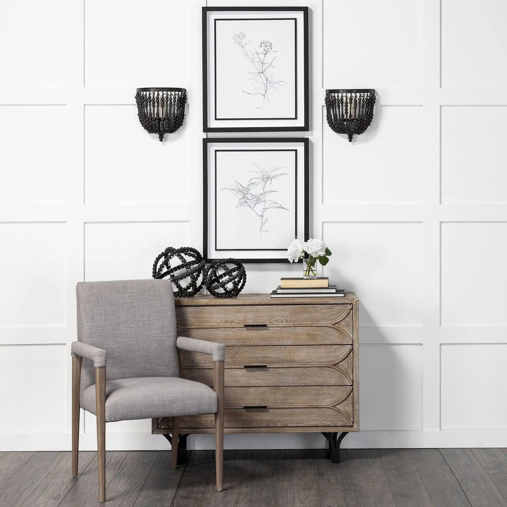 9" Black Wooden Bead And Metal Orb Sculpture - Homeroots - Flyclothing LLC