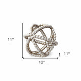 11" White Wood Bead And Gold Orb Sculpture - Homeroots - Flyclothing LLC