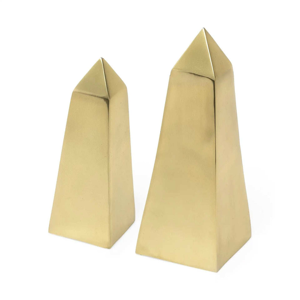 Set Of Two Gold Metal Elongated Pyramid Decor Pieces - Homeroots - Flyclothing LLC