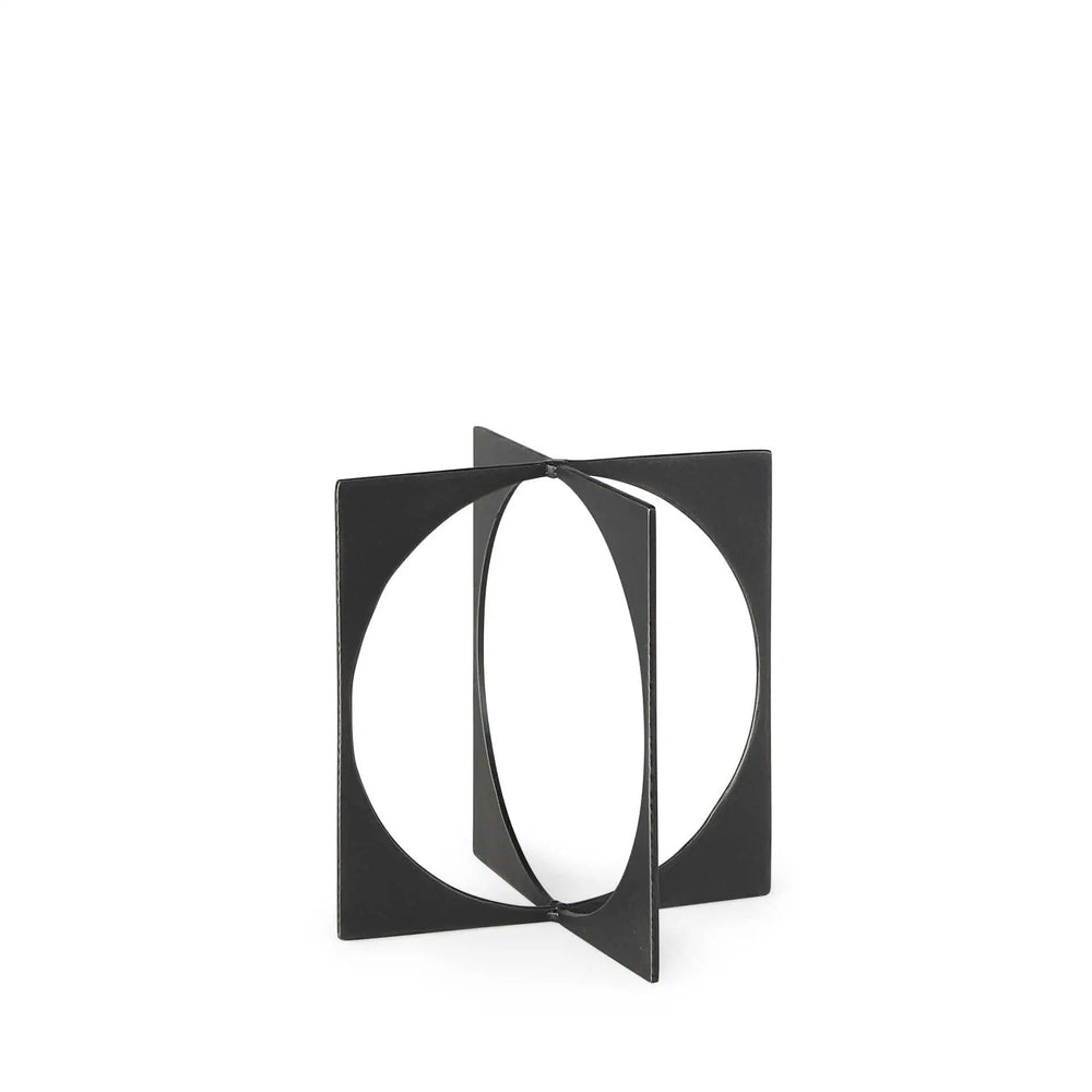 9" Charcoal Gray Metal Circle Square Sculpture - Homeroots
