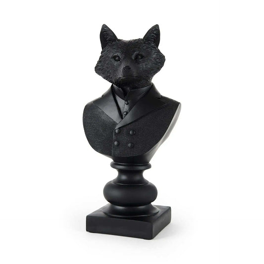 Black Resin Suited Fox Bust Sculpture - Homeroots - Flyclothing LLC
