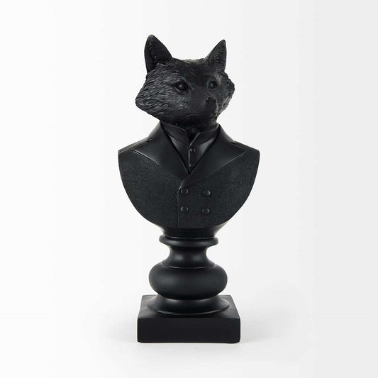 Black Resin Suited Fox Bust Sculpture - Homeroots - Flyclothing LLC