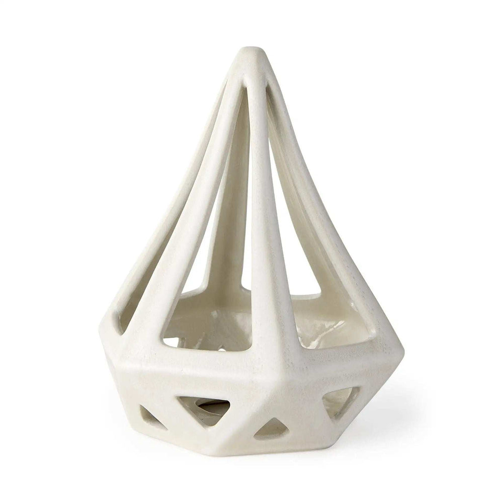 White Crackle Glaze Ceramic Conical Sculpture - Homeroots - Flyclothing LLC