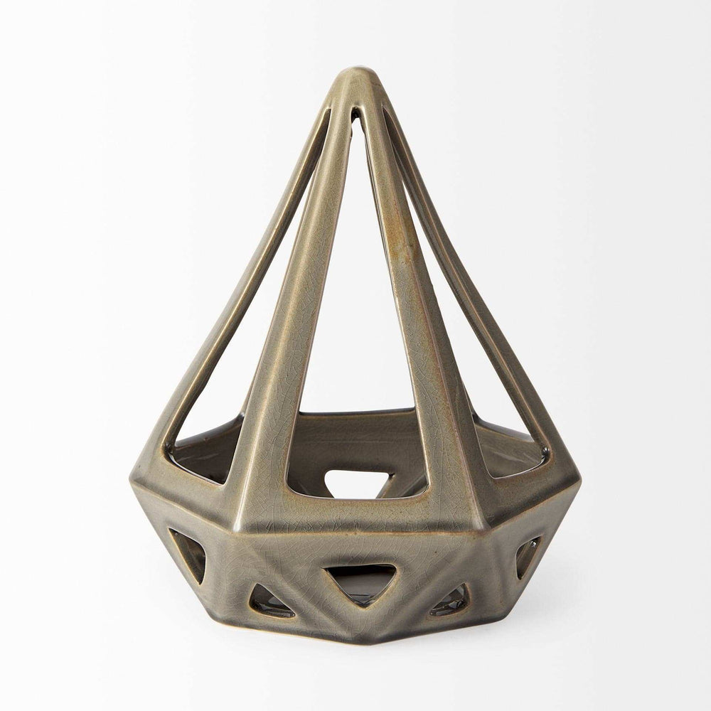 Khaki Crackle Glaze Ceramic Conical Sculpture - Homeroots - Flyclothing LLC