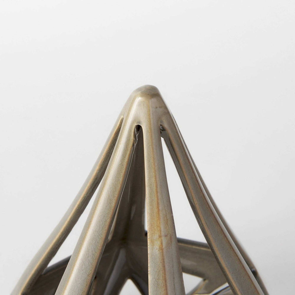 Khaki Crackle Glaze Ceramic Conical Sculpture - Homeroots - Flyclothing LLC