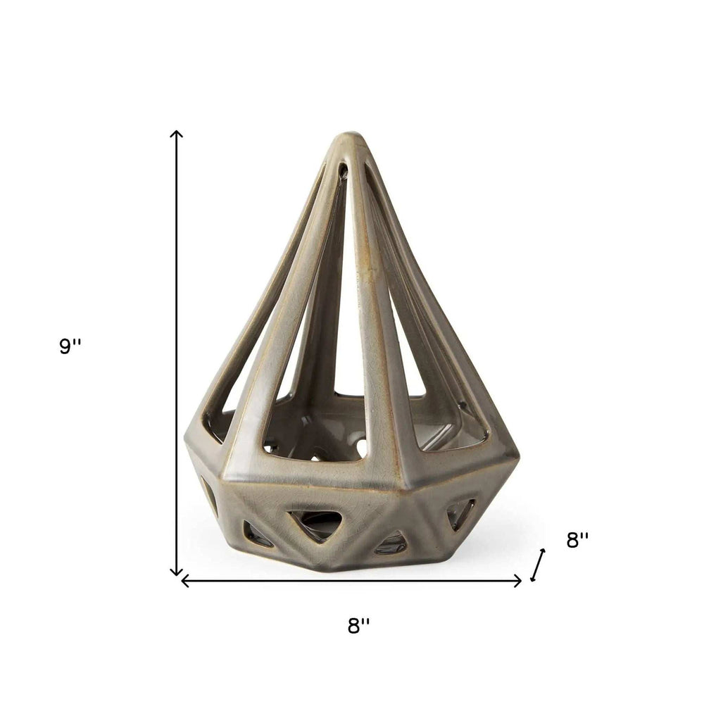 Khaki Crackle Glaze Ceramic Conical Sculpture - Homeroots - Flyclothing LLC