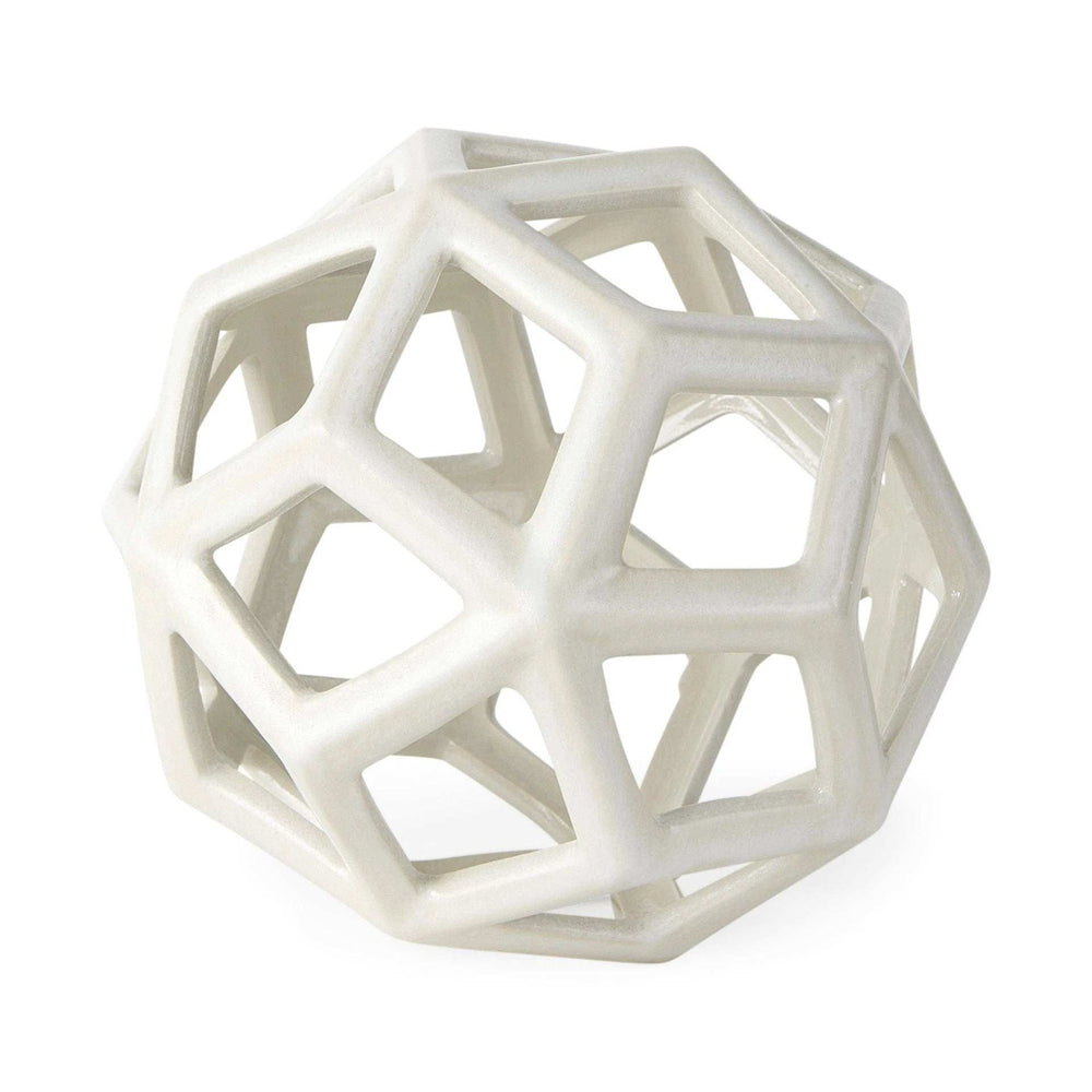 White Crackle Glaze Ceramic Geometric Sculpture - Homeroots - Flyclothing LLC