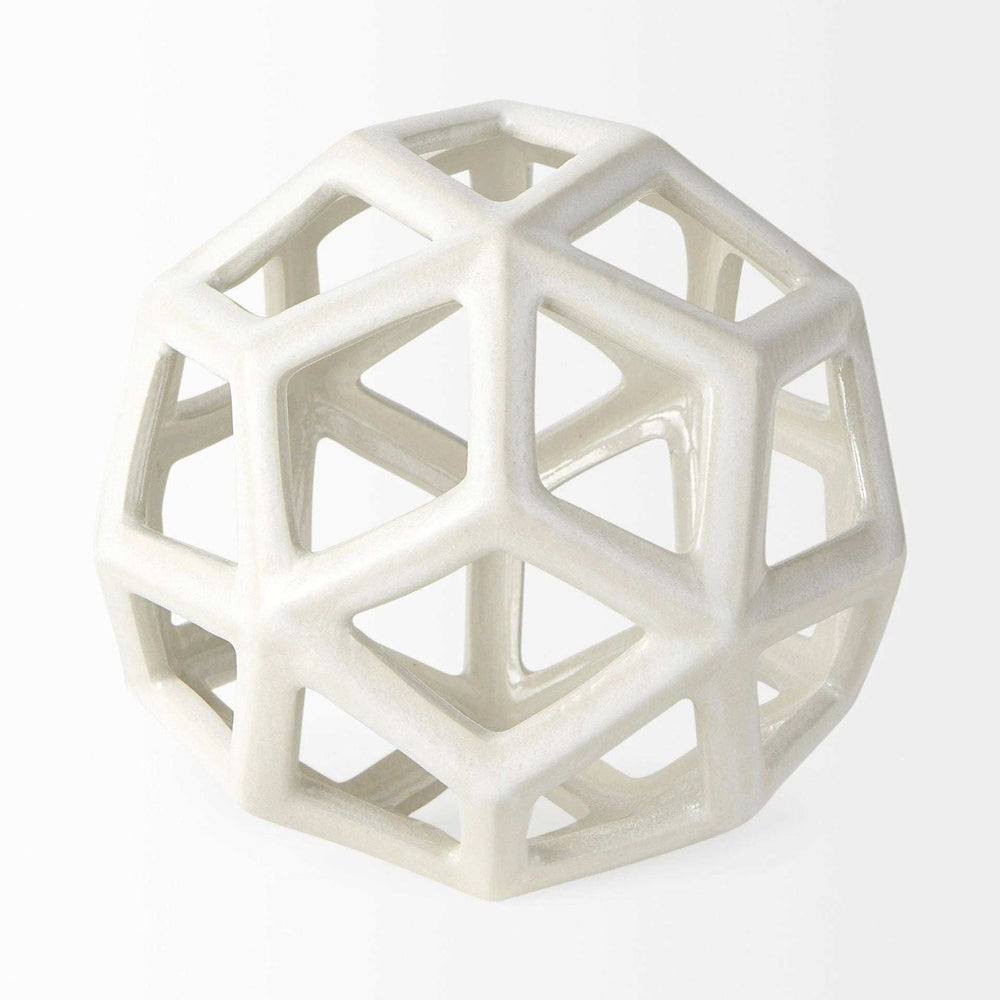 White Crackle Glaze Ceramic Geometric Sculpture - Homeroots - Flyclothing LLC
