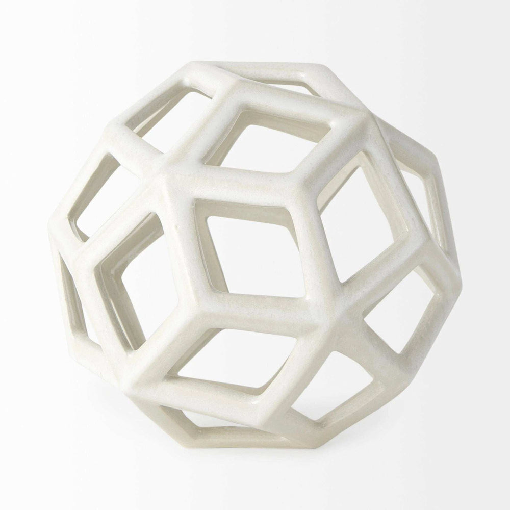 White Crackle Glaze Ceramic Geometric Sculpture - Homeroots - Flyclothing LLC