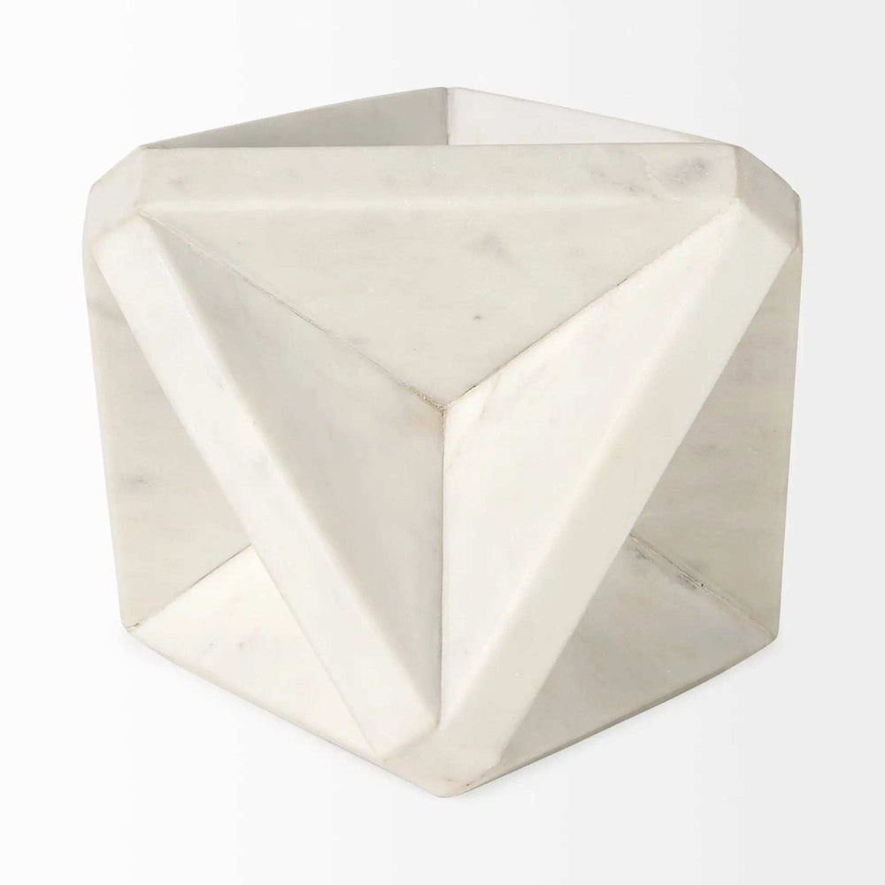White Marble Geometric Square Sculpture - Homeroots - Flyclothing LLC