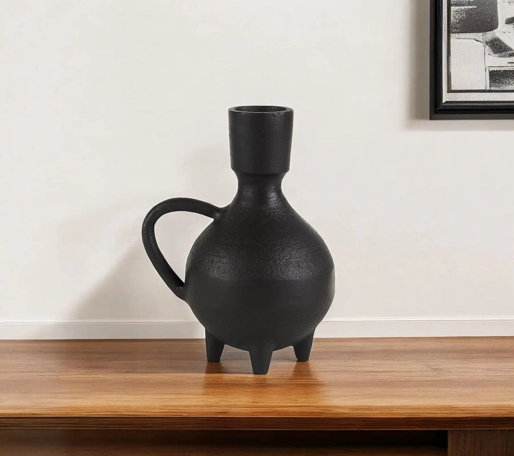 7" Black Ceramic Round Jug Vase - Homeroots