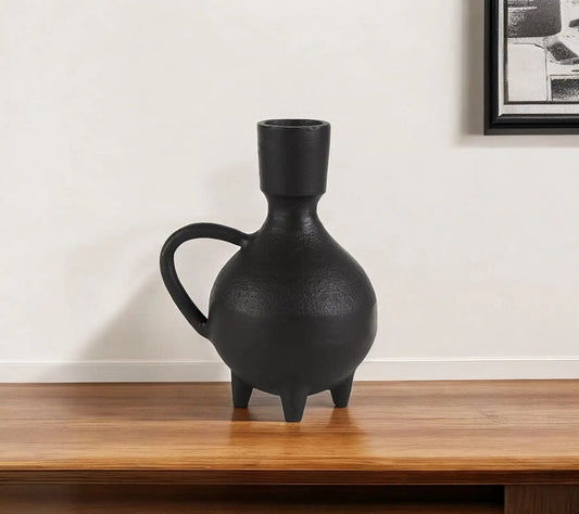 7" Black Ceramic Round Jug Vase - Homeroots