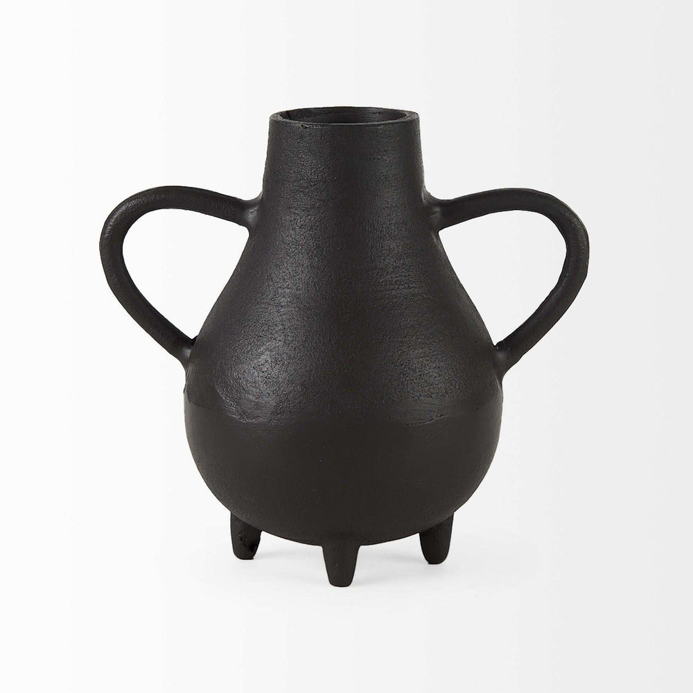 Black Matte Metal Two Handle Vase - Homeroots - Flyclothing LLC