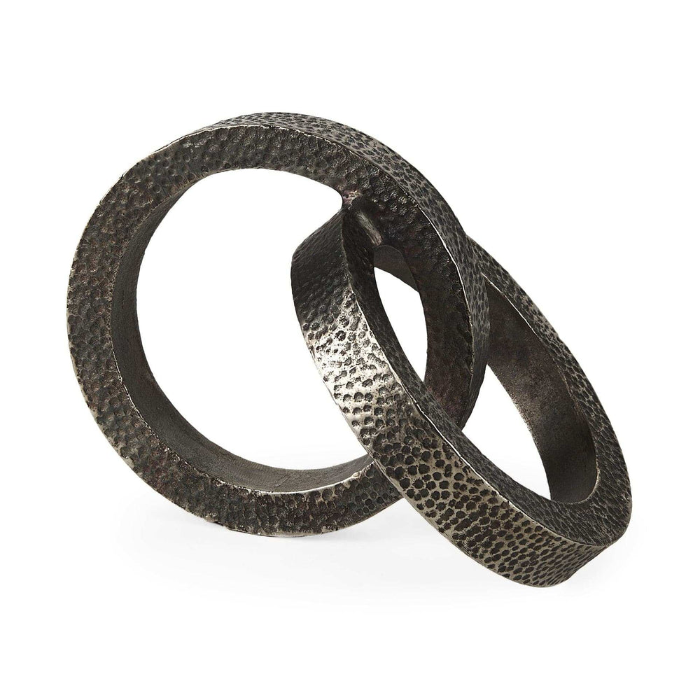 Two Ring Gray Hammered Metal Sculpture - Homeroots - Flyclothing LLC