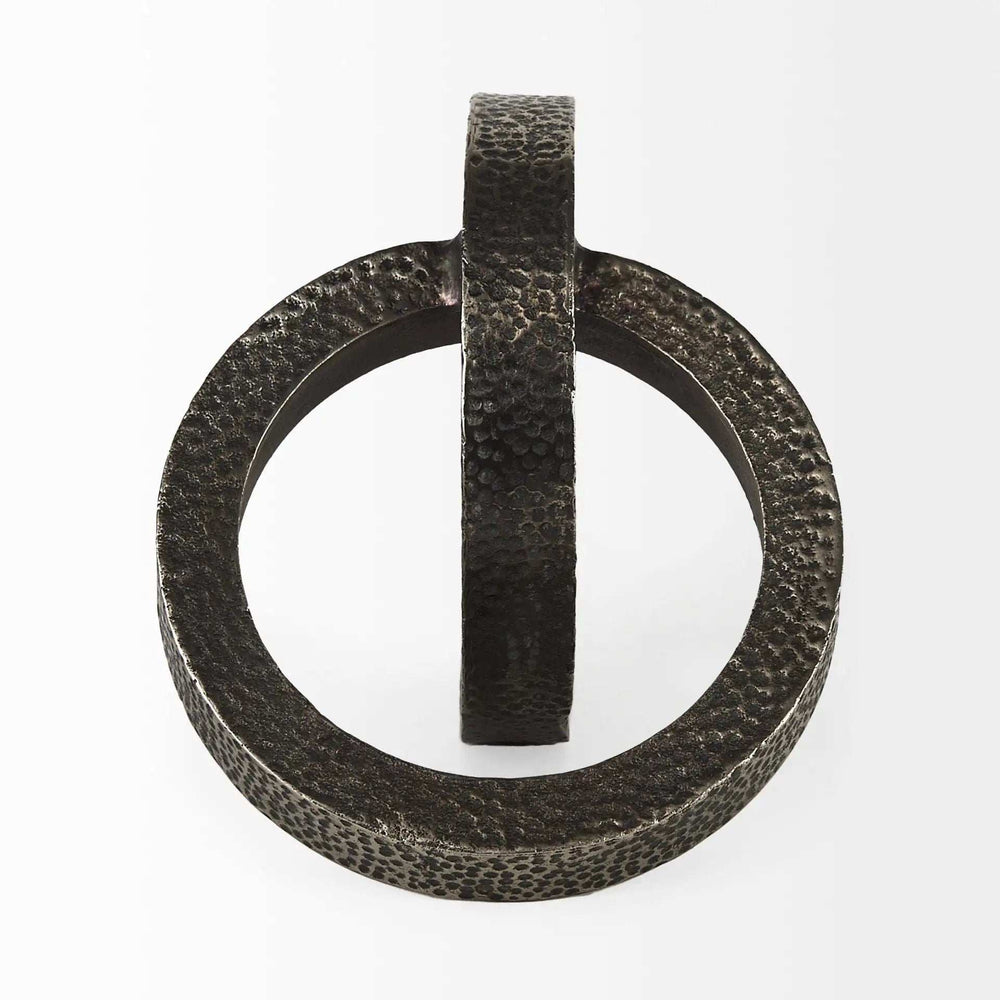 Two Ring Gray Hammered Metal Sculpture - Homeroots - Flyclothing LLC