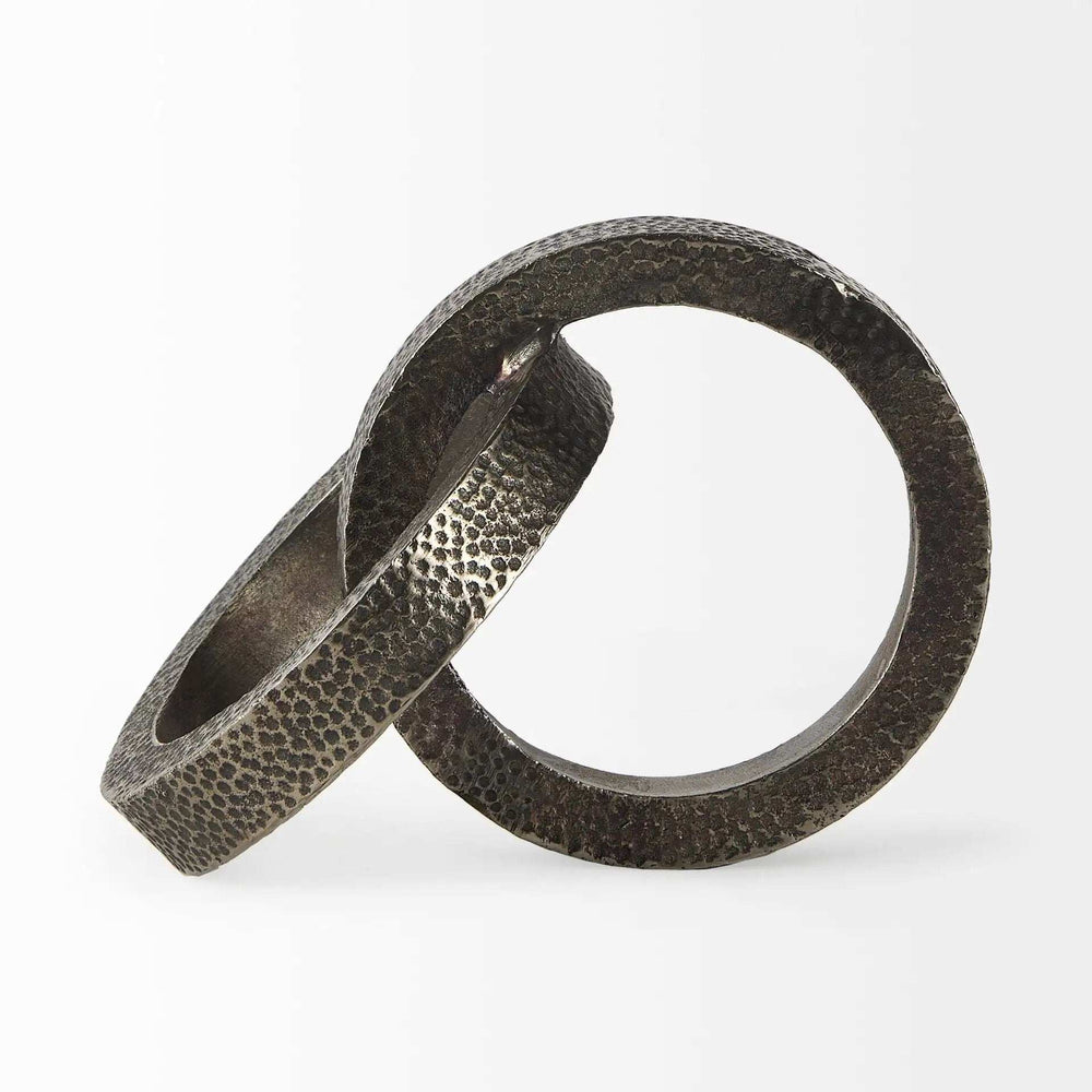 Two Ring Gray Hammered Metal Sculpture - Homeroots - Flyclothing LLC