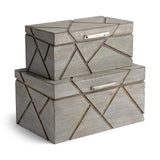 Set Of Two Gray Wooden Boxes With Carved Details - Homeroots - Flyclothing LLC