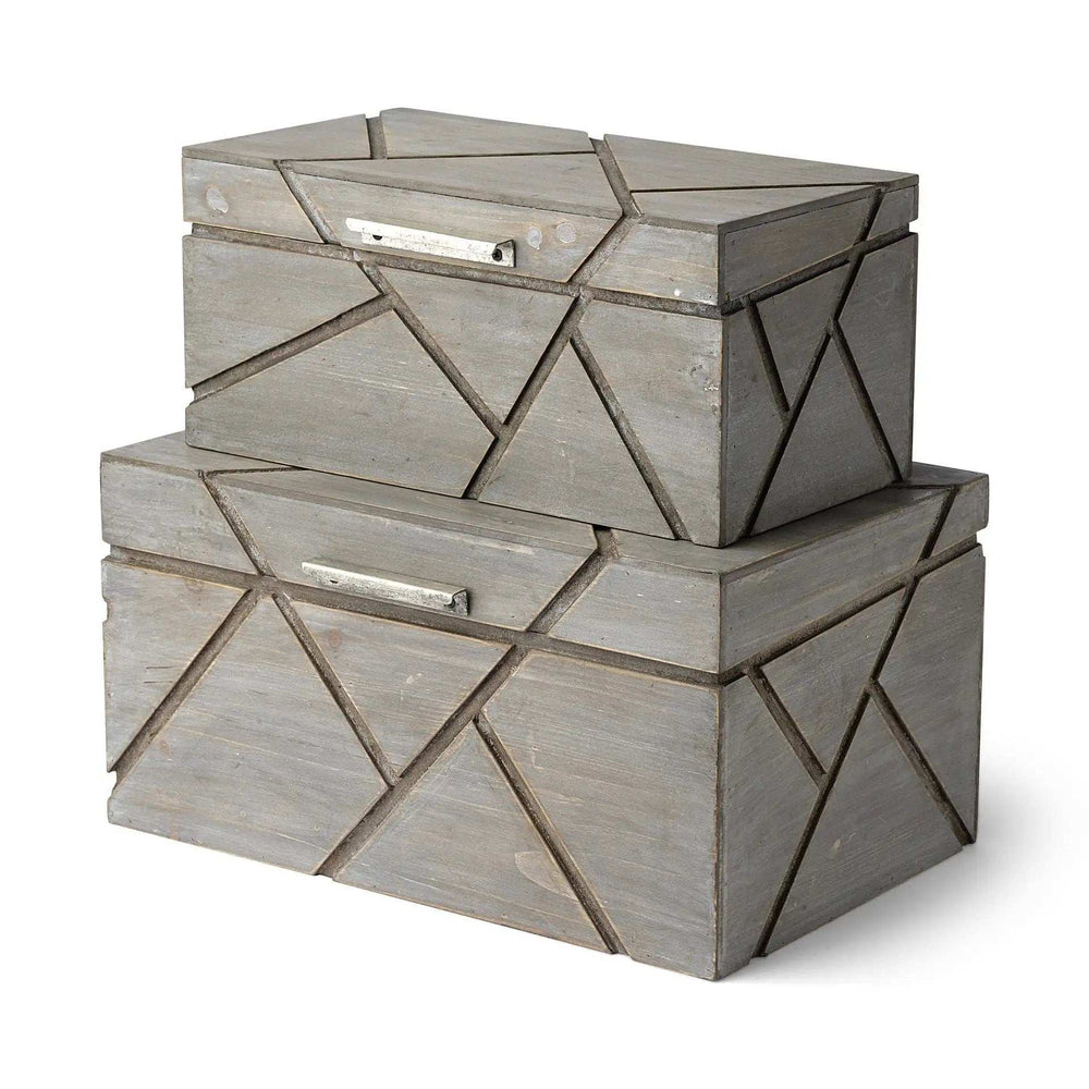 Set Of Two Gray Wooden Boxes With Carved Details - Homeroots - Flyclothing LLC