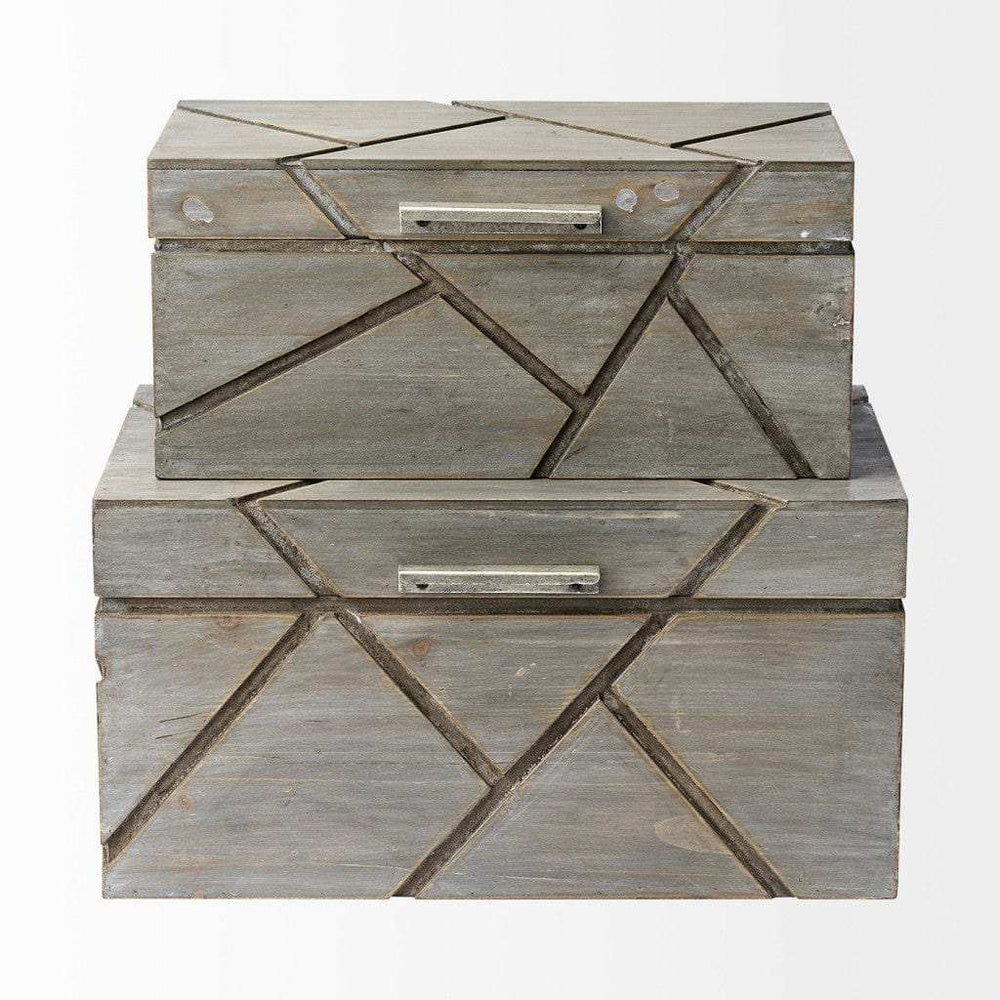 Set Of Two Gray Wooden Boxes With Carved Details - Homeroots - Flyclothing LLC